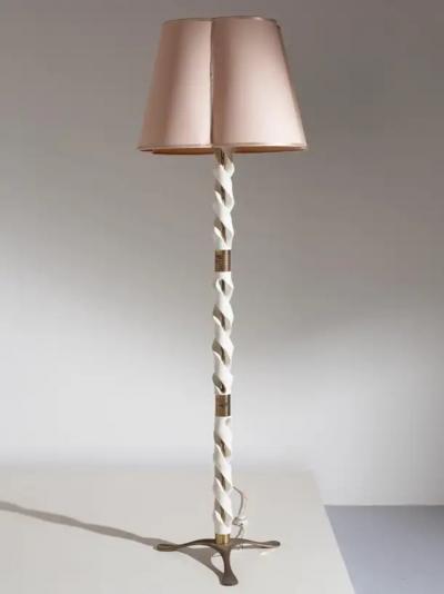 Pier Luigi Colli Pier Luigi Colli Wooden Carved Floor Lamp with Brass Details Italy 1950s