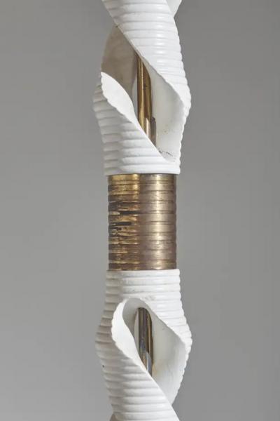 Pier Luigi Colli Pier Luigi Colli Wooden Carved Floor Lamp with Brass Details Italy 1950s