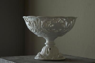 Pierced and Raised Porcelain Centerpiece Bowl or Comport Early 20th Century