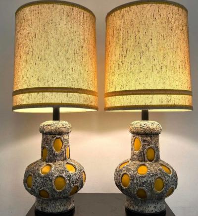 Pieri Tullio Pair of Monumental Brutalist Style Ceramic Lamps by Pieri Tullio dtd 1975