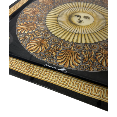 Piero Fornasetti 1990s Italian Piero Fornasetti printed acrylic metal coffee table