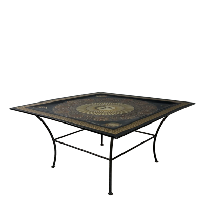 Piero Fornasetti 1990s Italian Piero Fornasetti printed acrylic metal coffee table