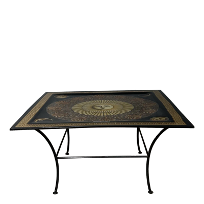 Piero Fornasetti 1990s Italian Piero Fornasetti printed acrylic metal coffee table