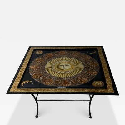 Piero Fornasetti 1990s Italian Piero Fornasetti printed acrylic metal coffee table