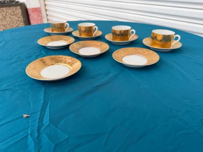 Piero Fornasetti 4 Cups 8 Saucers of 1950s Piero Fornasetti Gilt Grande Antico Tea Service