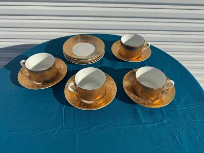 Piero Fornasetti 4 Cups 8 Saucers of 1950s Piero Fornasetti Gilt Grande Antico Tea Service