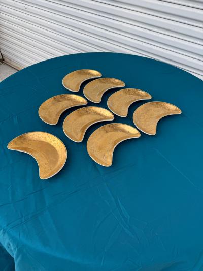 Piero Fornasetti 8 pcs of 1950s Piero Fornasetti Gilt Grande Antico Crescent Plates