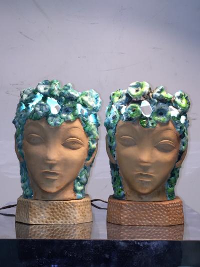 Piero Fornasetti ART DECO SPRING NYMPH GLAZED TERRACOTTA LAMPS