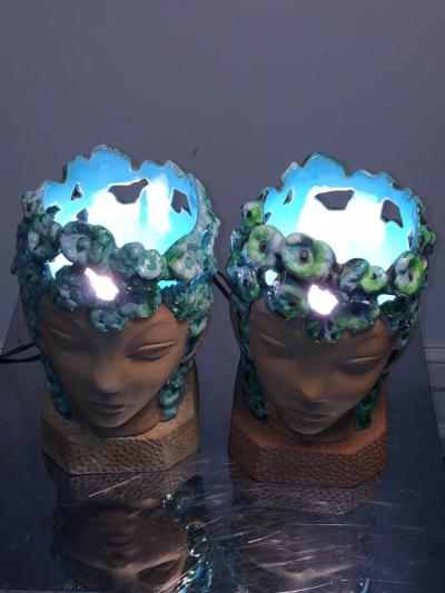Piero Fornasetti ART DECO SPRING NYMPH GLAZED TERRACOTTA LAMPS