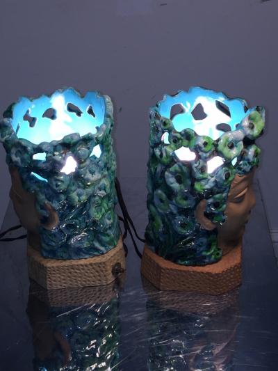 Piero Fornasetti ART DECO SPRING NYMPH GLAZED TERRACOTTA LAMPS