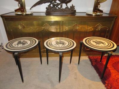 Piero Fornasetti Charming Set of 3 Piero Fornasetti Style Stack Nesting Table Mid Century Modern