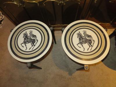 Piero Fornasetti Charming Set of 3 Piero Fornasetti Style Stack Nesting Table Mid Century Modern