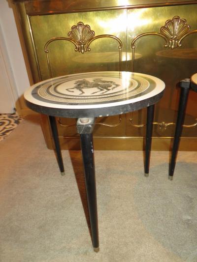 Piero Fornasetti Charming Set of 3 Piero Fornasetti Style Stack Nesting Table Mid Century Modern