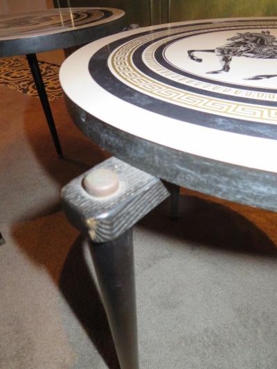 Piero Fornasetti Charming Set of 3 Piero Fornasetti Style Stack Nesting Table Mid Century Modern