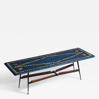 Piero Fornasetti Coffee Table with brass Metal and Mahogany Italy 1950s