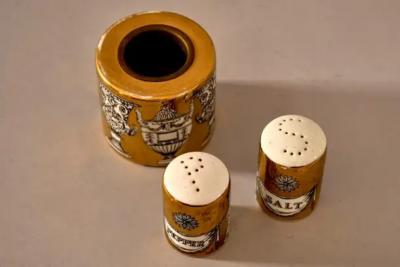 Piero Fornasetti Fornasetti salt and pepper shakers with an additional container
