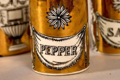 Piero Fornasetti Fornasetti salt and pepper shakers with an additional container