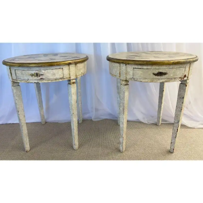Piero Fornasetti Gustavian Pair of End Side Tables Swedish Paint Decorated Fornasetti Style
