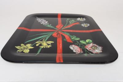 Piero Fornasetti Large Vintage Lacquered Metal Litho Ribbon and Floral Tray by Piero Fornasetti