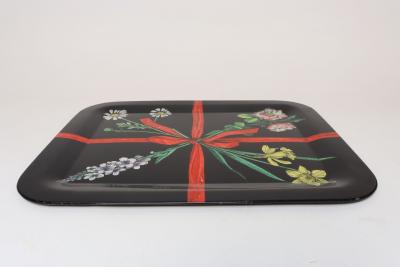 Piero Fornasetti Large Vintage Lacquered Metal Litho Ribbon and Floral Tray by Piero Fornasetti