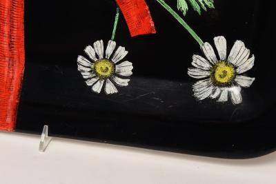Piero Fornasetti Large Vintage Lacquered Metal Litho Ribbon and Floral Tray by Piero Fornasetti