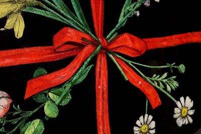 Piero Fornasetti Large Vintage Lacquered Metal Litho Ribbon and Floral Tray by Piero Fornasetti