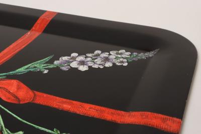 Piero Fornasetti Large Vintage Lacquered Metal Litho Ribbon and Floral Tray by Piero Fornasetti