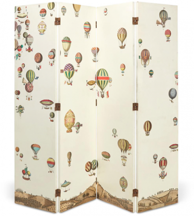 Piero Fornasetti Lithographical Transfer on Lacquered Wood Palloni Folding Screen by Fornasetti