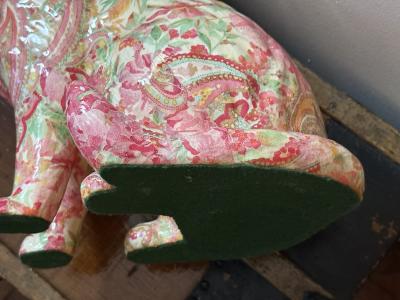 Piero Fornasetti MID CENTURY FLORAL PAISLEY DECOUPAGE CERAMIC CAT IN THE MANNER OF FORNASETTI