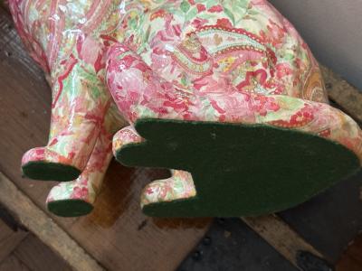 Piero Fornasetti MID CENTURY FLORAL PAISLEY DECOUPAGE CERAMIC CAT IN THE MANNER OF FORNASETTI