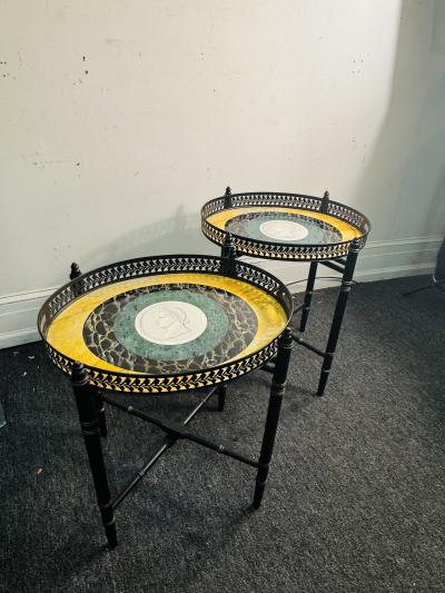 Piero Fornasetti MID CENTURY HAND PAINTED BUTLER TRAYS IN THE MANNER OF PIERO FORNASETTI