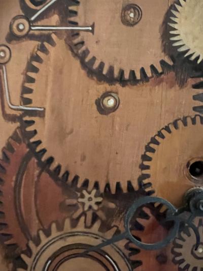 Piero Fornasetti MID CENTURY ITALIAN TROMPE DE LOEIL WOOD BRASS CLOCK STYLE OF FORNASETTI