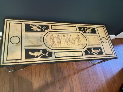 Piero Fornasetti MID CENTURY LITHOGRAPHED RESIN TOPPED COFFEE TABLE IN THE MANNER OF FORNASETTI