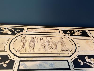 Piero Fornasetti MID CENTURY LITHOGRAPHED RESIN TOPPED COFFEE TABLE IN THE MANNER OF FORNASETTI