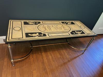 Piero Fornasetti MID CENTURY LITHOGRAPHED RESIN TOPPED COFFEE TABLE IN THE MANNER OF FORNASETTI
