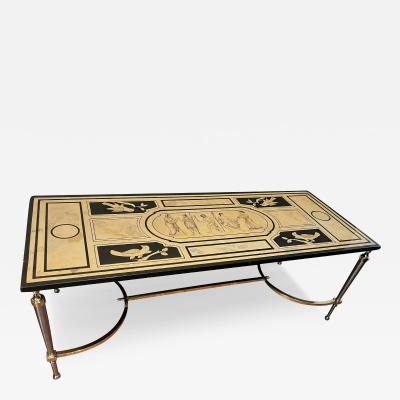 Piero Fornasetti MID CENTURY LITHOGRAPHED RESIN TOPPED COFFEE TABLE IN THE MANNER OF FORNASETTI