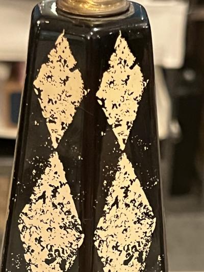Piero Fornasetti MID CENTURY PAIR OF HARLEQUIN PATTERN OBELISK LAMPS IN THE MANNER OF FORNASETTI