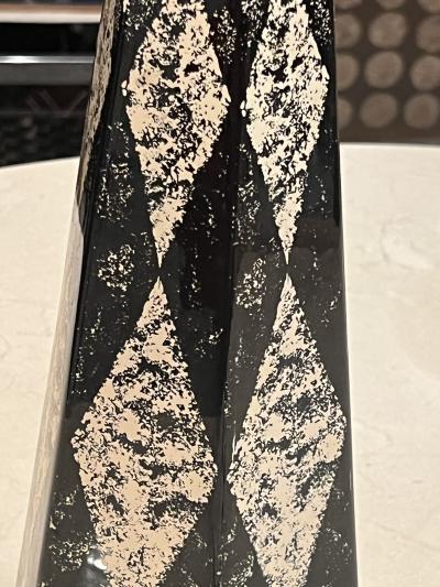 Piero Fornasetti MID CENTURY PAIR OF HARLEQUIN PATTERN OBELISK LAMPS IN THE MANNER OF FORNASETTI