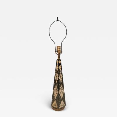 Piero Fornasetti MID CENTURY PAIR OF HARLEQUIN PATTERN OBELISK LAMPS IN THE MANNER OF FORNASETTI