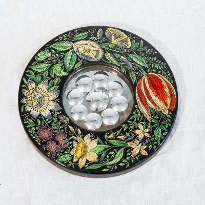 Piero Fornasetti Mirror in Venini glass and wood lithography