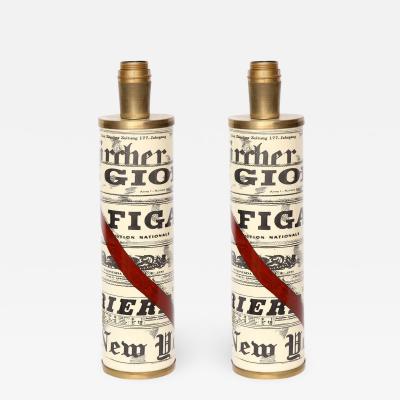 Piero Fornasetti Pair of News Paper lamps by Piero fornasetti