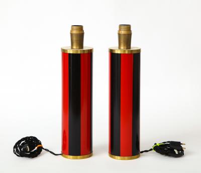 Piero Fornasetti Pair of lacquered metal lamps by Piero Fornasetti