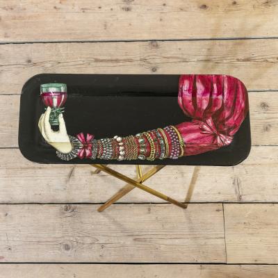 Piero Fornasetti Piero Fornasetti Brass and Metal Tray with Base