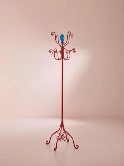 Piero Fornasetti Piero Fornasetti Coat Stand Made of Painted Wrought Iron Opaline Glass Brass