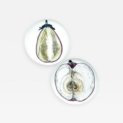 Piero Fornasetti Piero Fornasetti Pair of Sezioni Di Frutta Eggplant Apple Plates Nos 6 7 