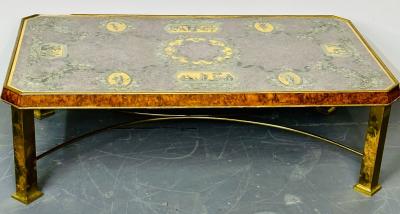 Piero Fornasetti Piero Fornasetti Style Italian Coffee Cocktail Table Bronze Burlwood 1940s