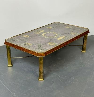 Piero Fornasetti Piero Fornasetti Style Italian Coffee Cocktail Table Bronze Burlwood 1940s