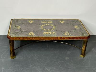 Piero Fornasetti Piero Fornasetti Style Italian Coffee Cocktail Table Bronze Burlwood 1940s