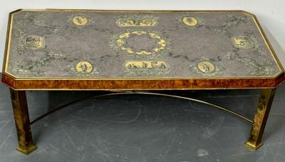 Piero Fornasetti Piero Fornasetti Style Italian Coffee Cocktail Table Bronze Burlwood 1940s