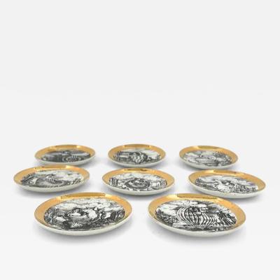 Piero Fornasetti Rare Fornasetti Milano Le Oceandi Set of 8 Gilt Coasters